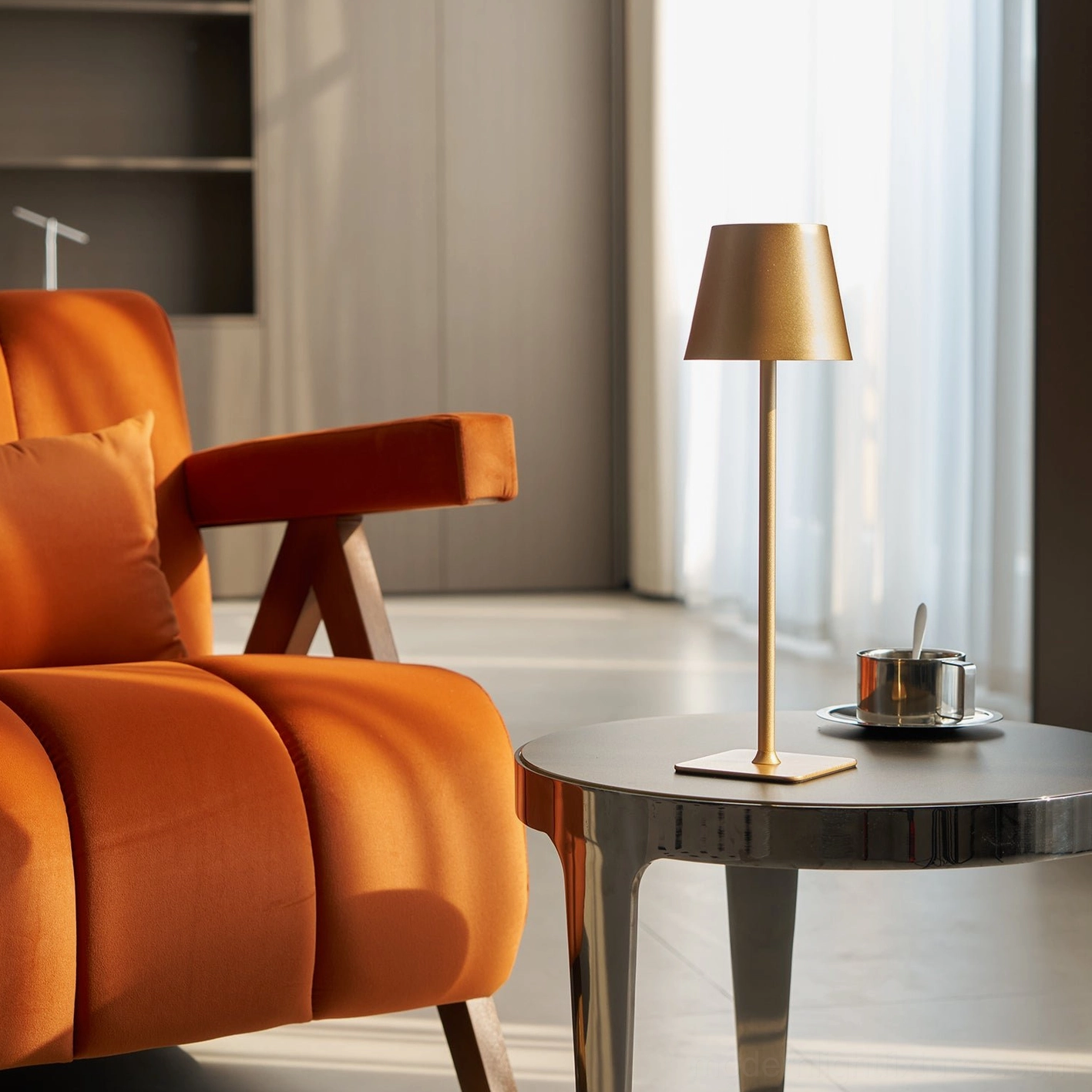 Minimalist table lamp sculptural statement piece contemporary interior design