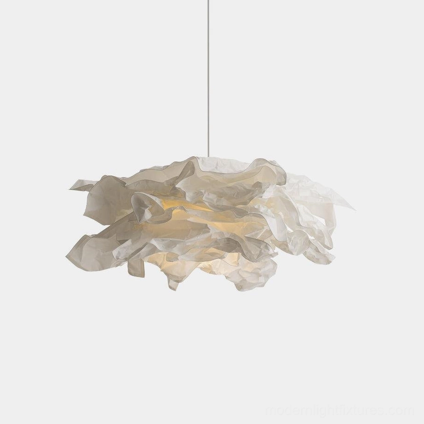 Handcrafted paper pendant light with sculptural folded design - minimalist white paper ceiling fixture front view