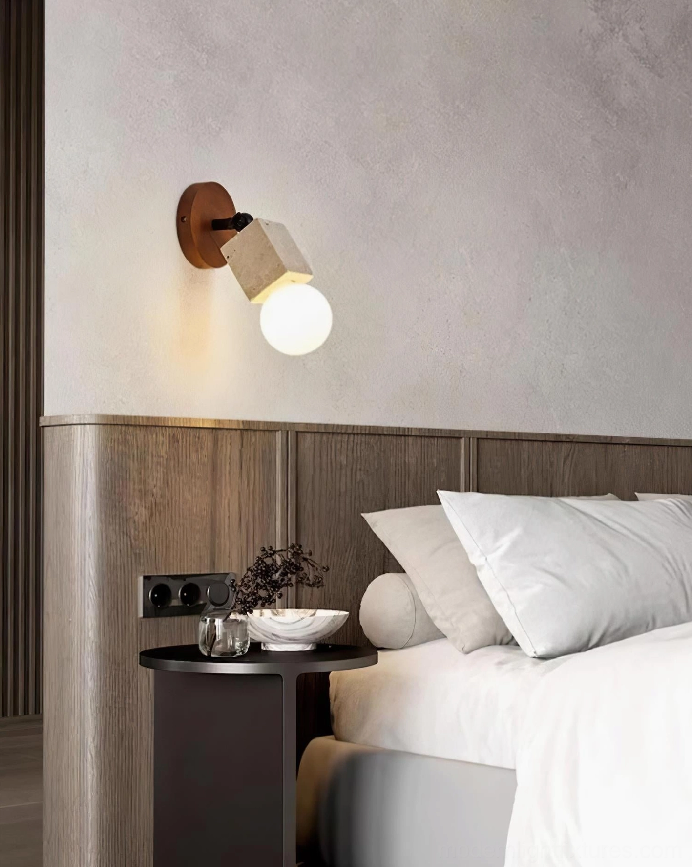 Sculptural travertine wall sconce minimalist design natural stone lighting solution