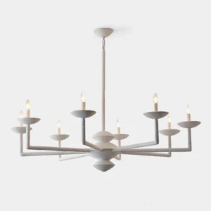 Modern sculptural vine chandelier with multi-arm candle-style design in white matte finish, front studio view