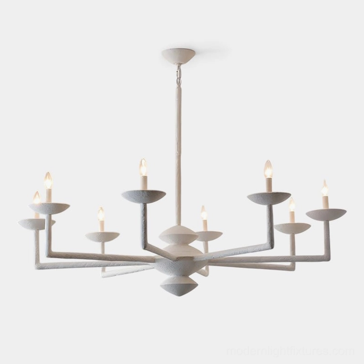 Modern sculptural vine chandelier with multi-arm candle-style design in white matte finish, front studio view