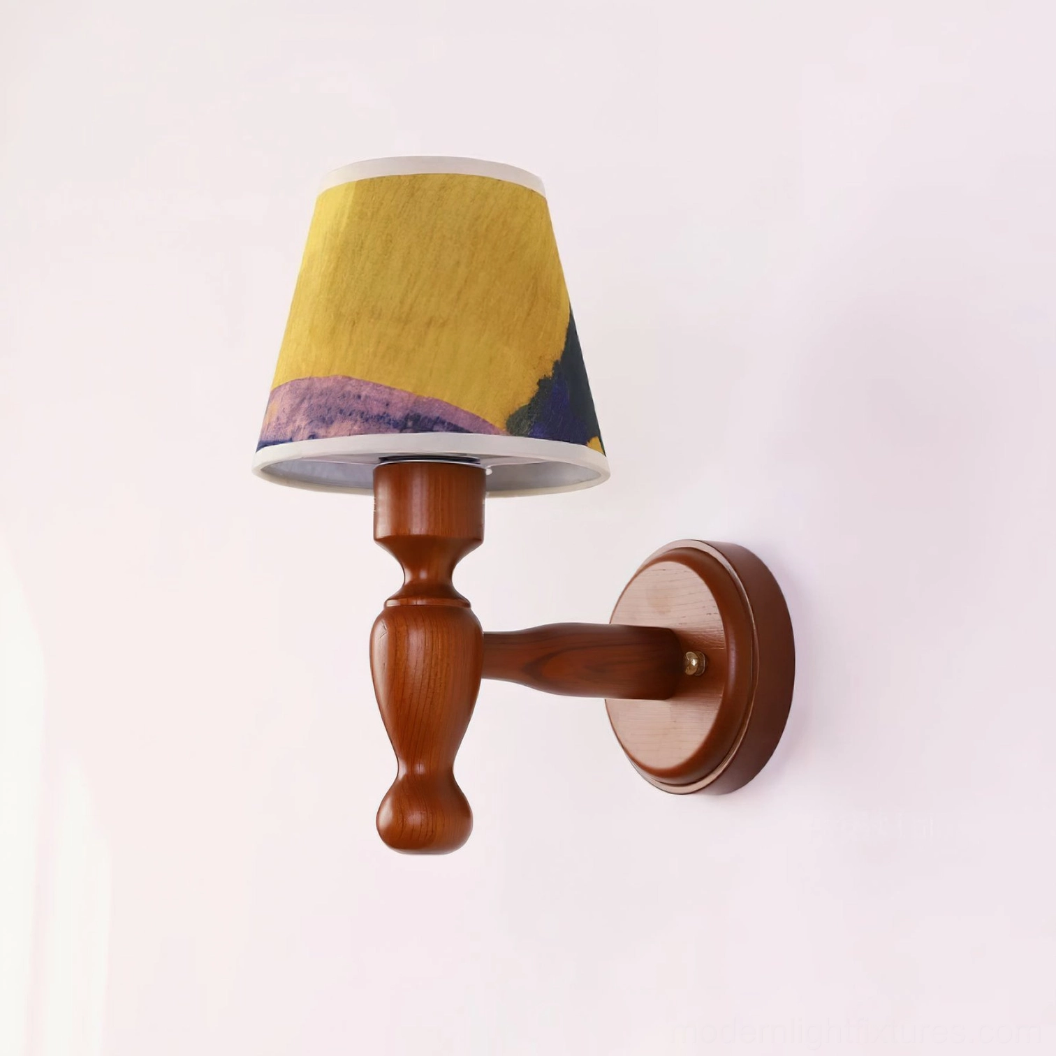 Sculptural wood wall lamp with fabric shade, modern artistic fixture