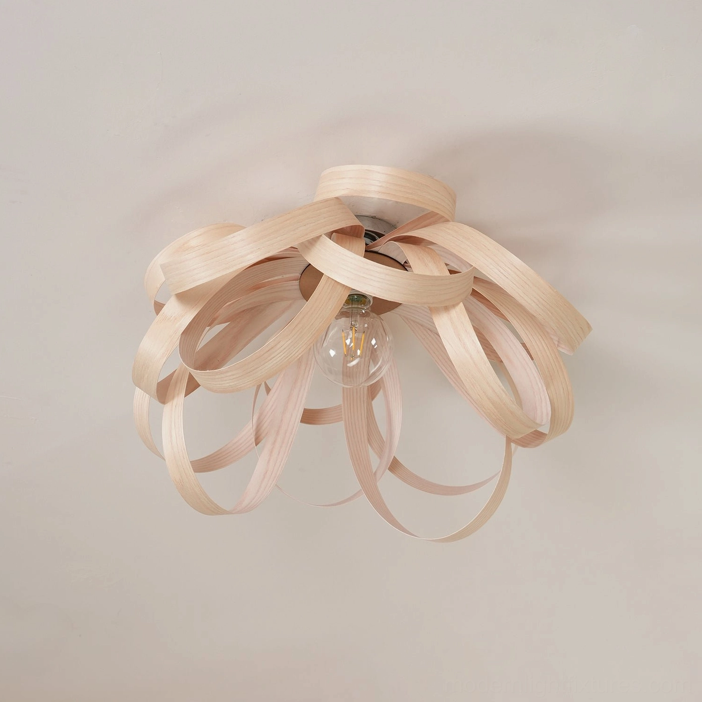 Sculptural wooden petal ceiling light contemporary art installation