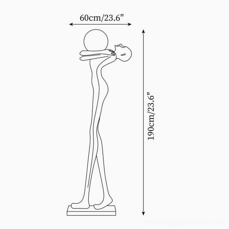 Model A sculpture floor lamp dimension specifications, orthographic line drawing, 190cm height 60cm base diameter