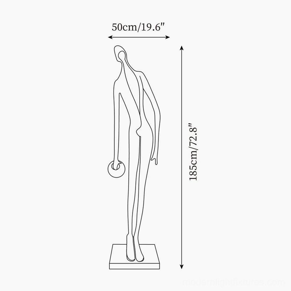 Model B sculpture floor lamp technical drawing schematic, 185cm height 50cm base diameter specifications