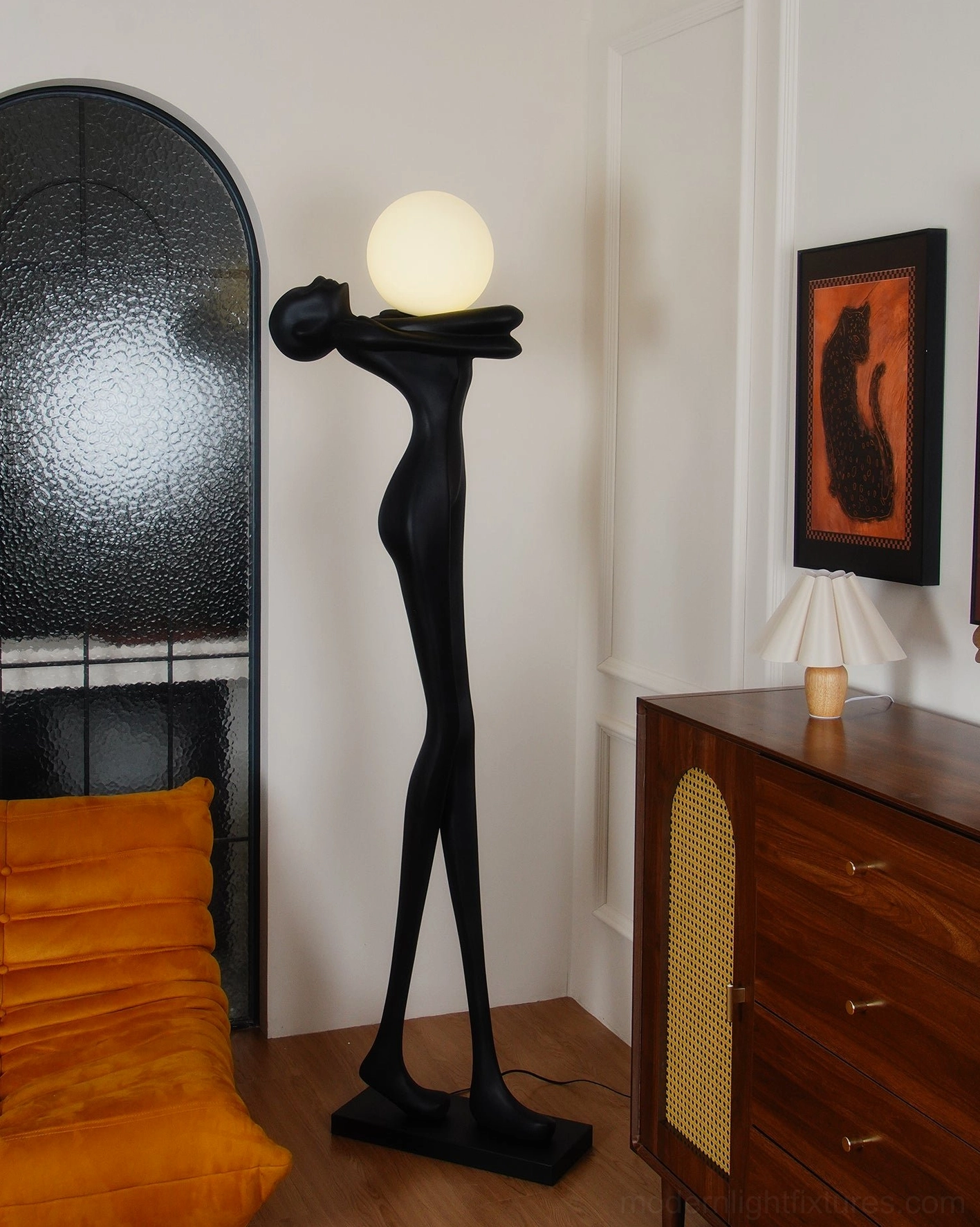 Sculpture floor lamp artistic lighting solution, human form abstract design, modern interior piece