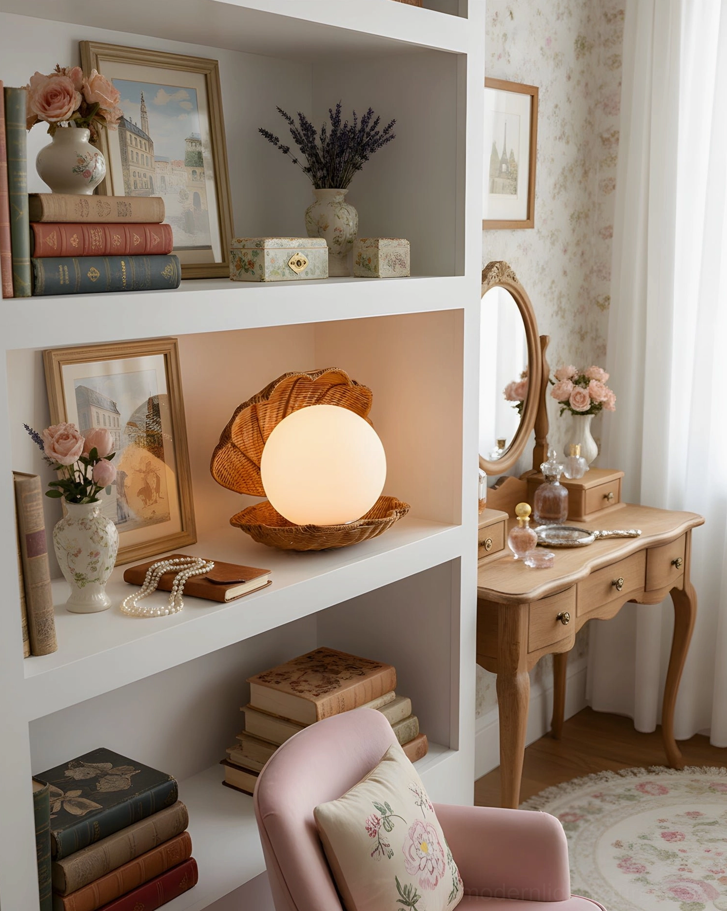Decorative rattan seashell table lamp for bedroom living room or office spaces