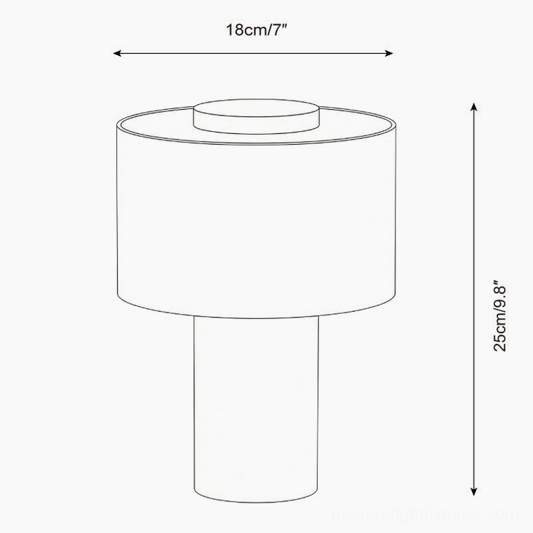 Technical dimension drawing and specifications of Sediment table lamp showing 18cm diameter and 25cm height measurements