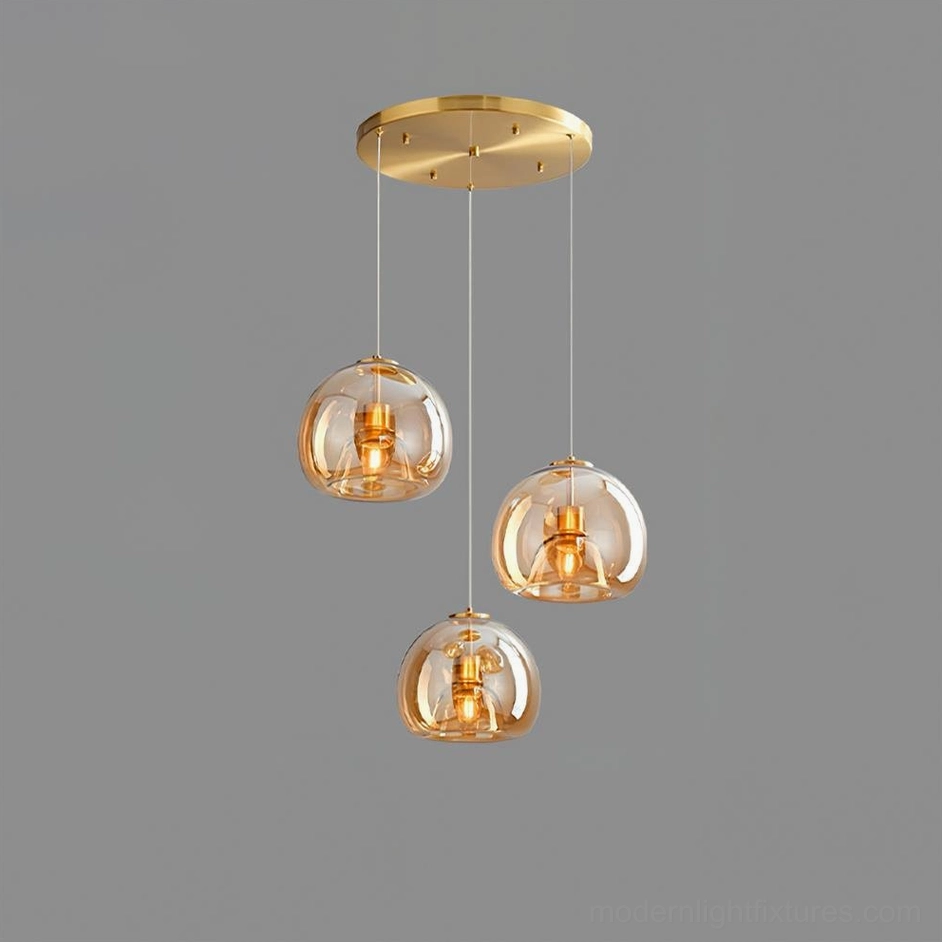 Sedona 3-head round canopy cognac pendant light ceiling mount installation