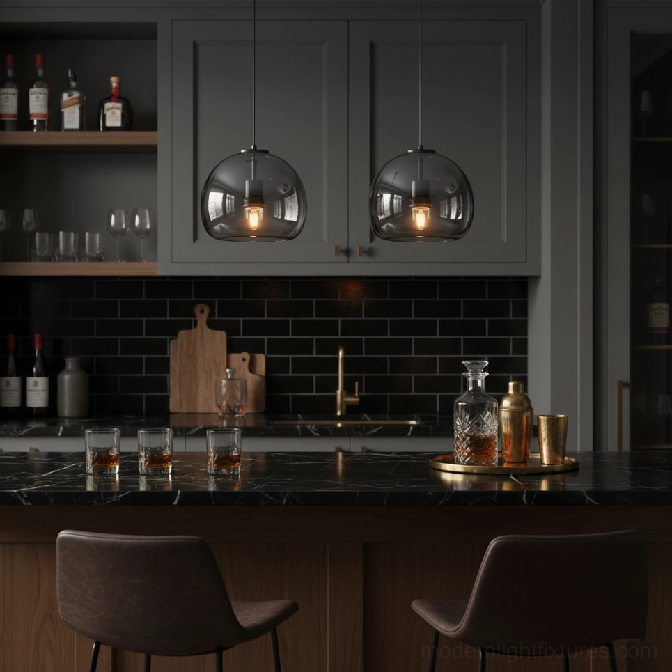 Sedona pendant light fixture demonstrating light diffusion through smoked glass shade