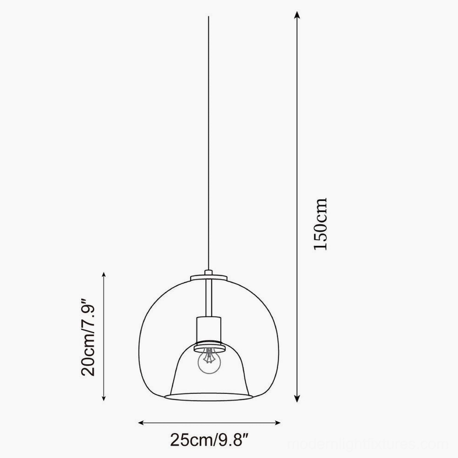 Sedona pendant light technical schematic and orthographic dimensions line drawing