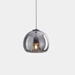 Sedona single smoked glass pendant light with black cord and exposed filament, modern minimalist design on white background