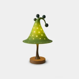 Selmira Celestial Table Lamp with star-perforated shade in forest green, front flat product view with white background