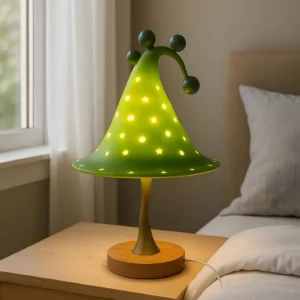 Magic blue Selmira table lamp with dot-perforated celestial shade, studio product photography