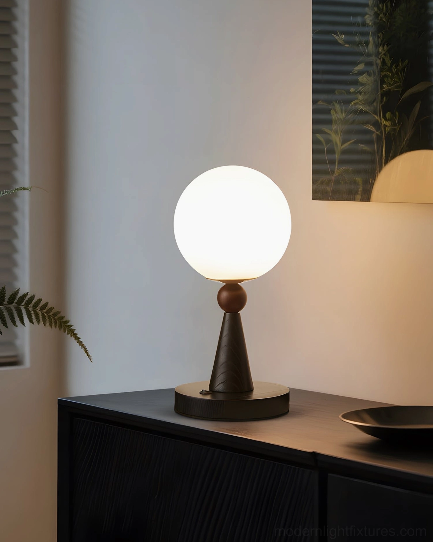 Contemporary sculptural table lamp creating soft ambient glow in modern living space