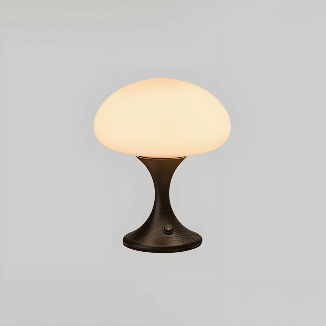Contemporary table lamp detail shot showcasing frosted glass craftsmanship and wood base construction