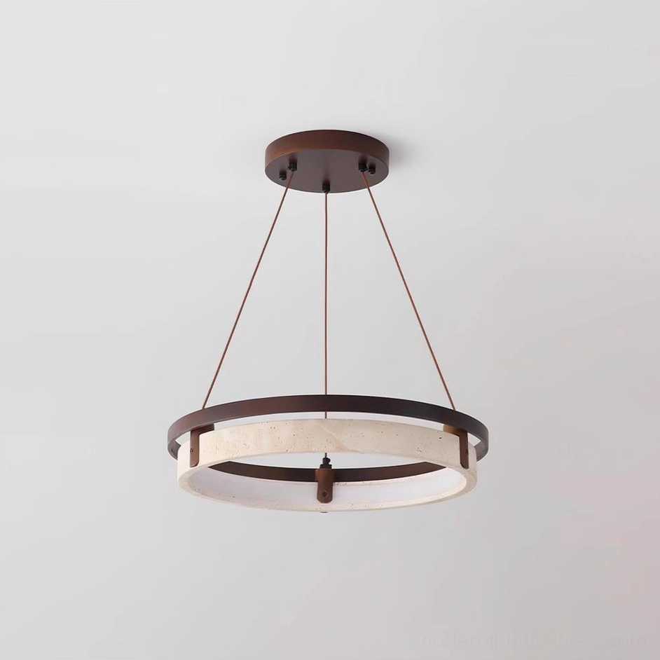 Selvino compact 43cm travertine ring chandelier small space design