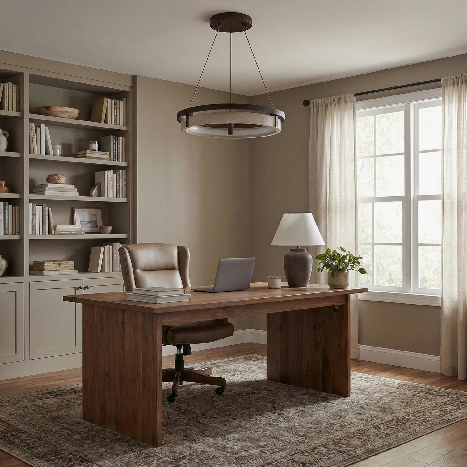 Selvino LED chandelier home office workspace installation above desk