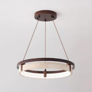 Selvino travertine chandelier LED panel detail with downward lighting
