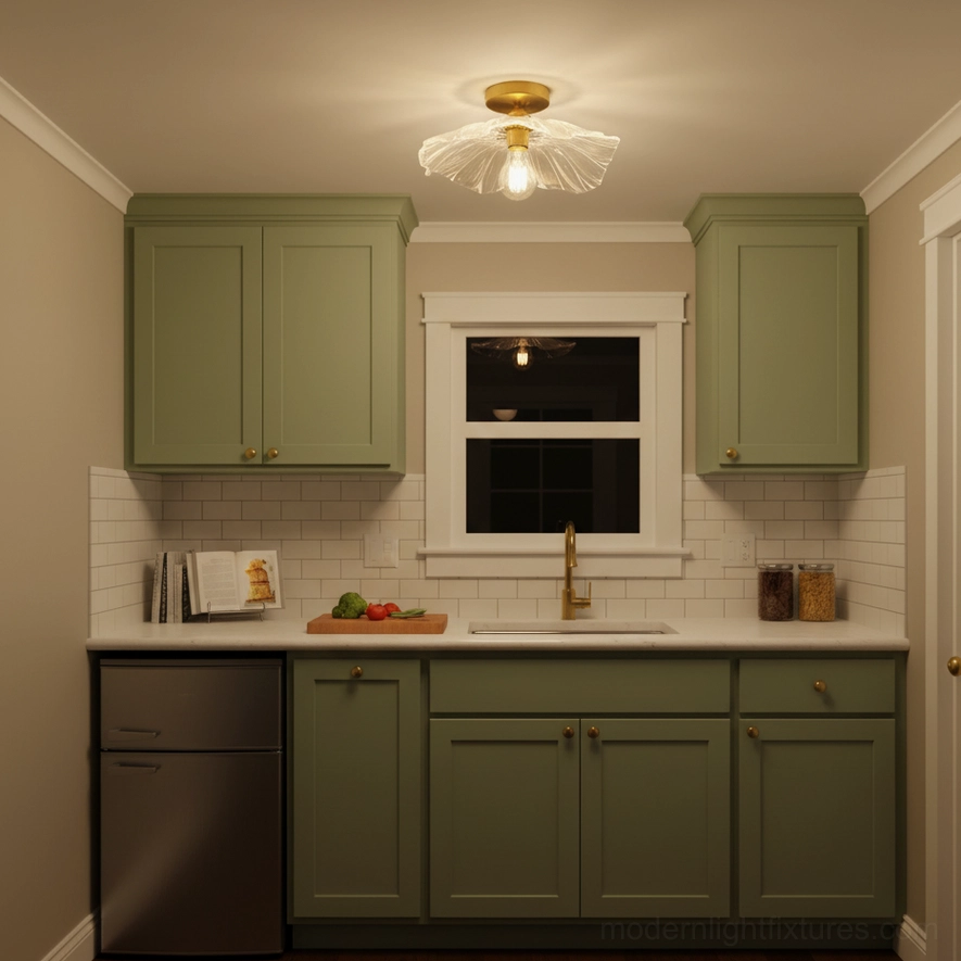 Ruffled glass semi-flush ceiling light installed in contemporary interior demonstrating versatile design compatibility