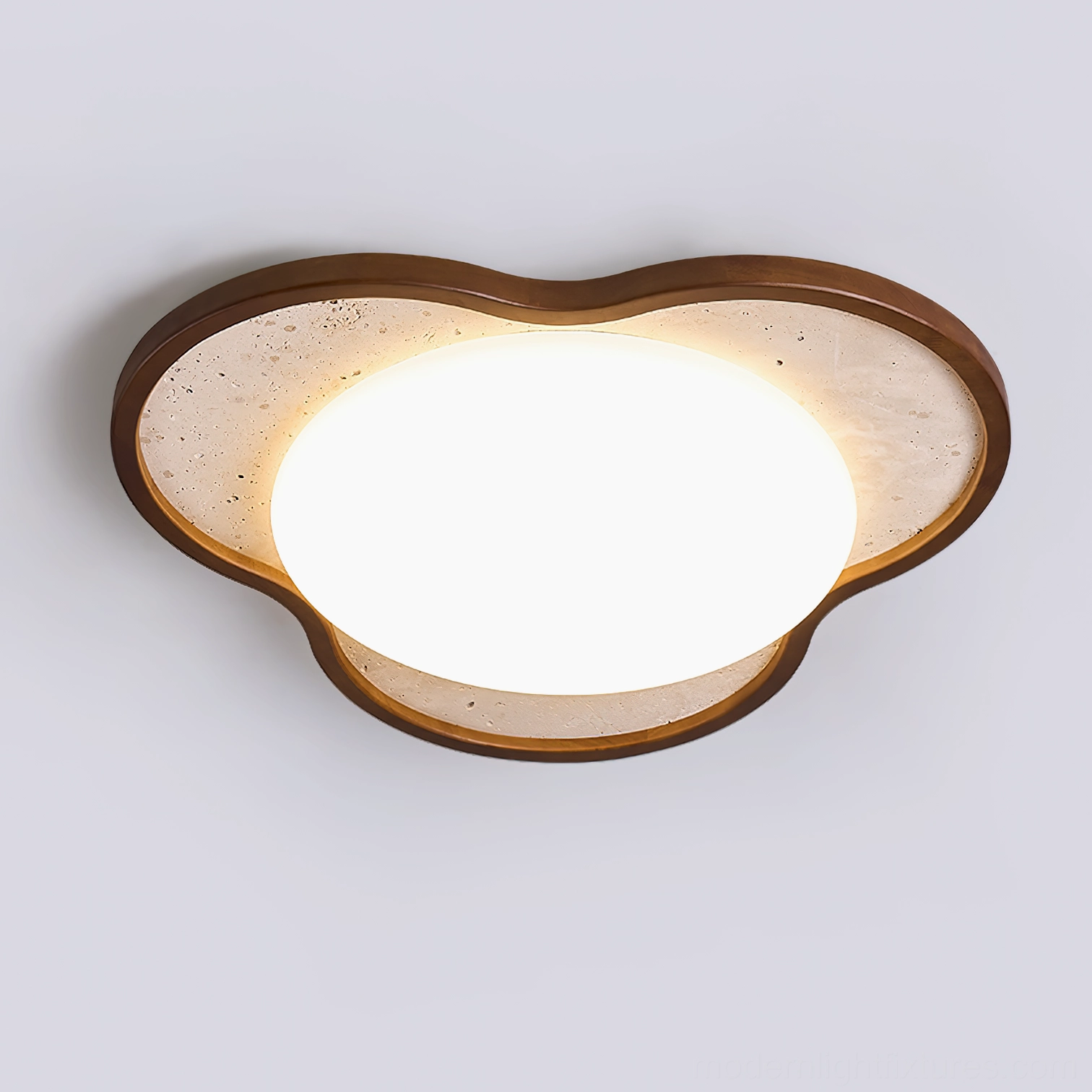 Seraphis flower-shaped ceiling light three-quarter view showing frame and stone detail