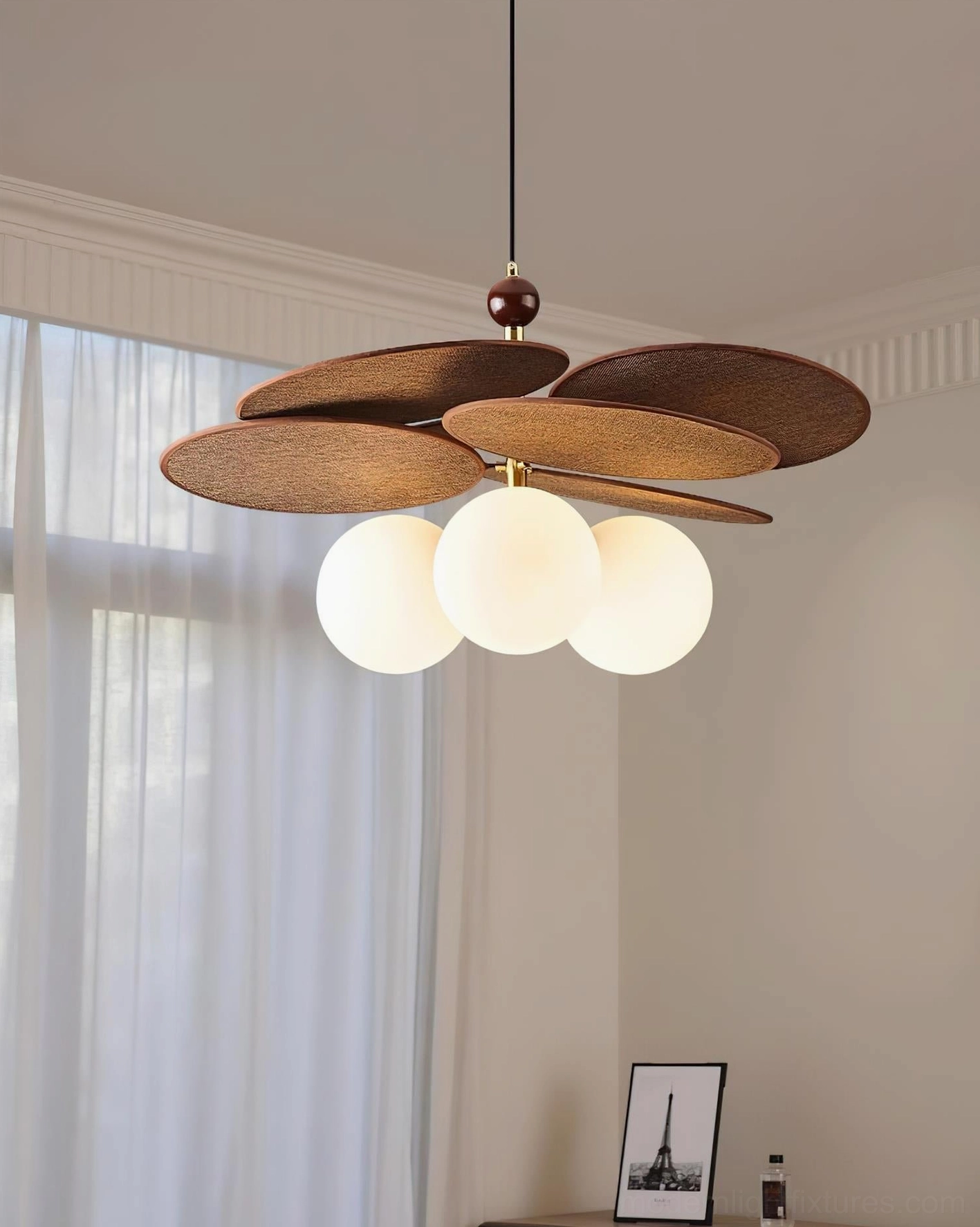Contemporary interior design showcase featuring Seraphis pendant light as focal point above marble surface