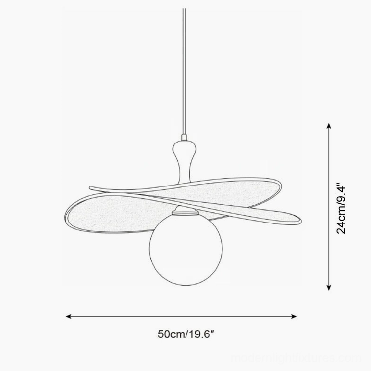 Technical orthographic drawing of Seraphis pendant light Model A showing 50cm diameter and 24cm height dimensions
