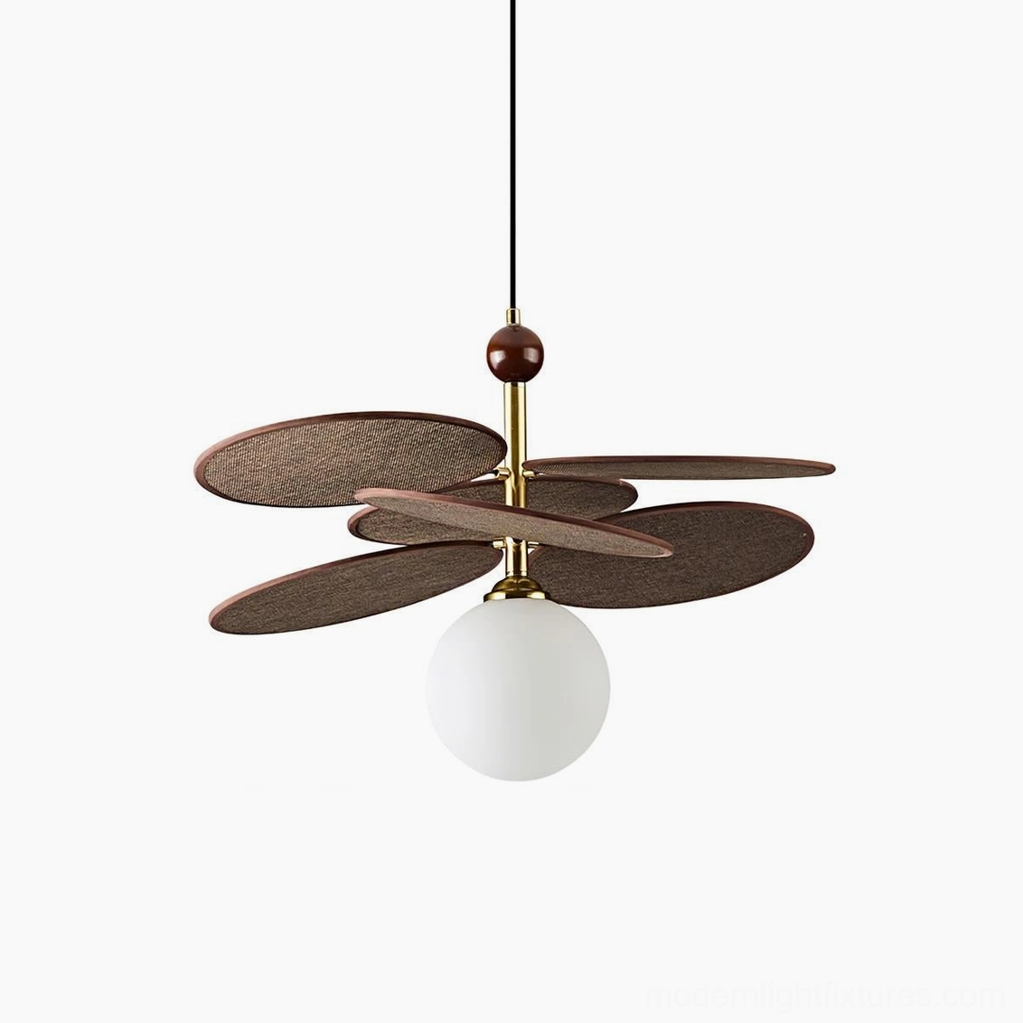 Model C Seraphis wooden pendant fixture in brown and white finish for compact dining installations