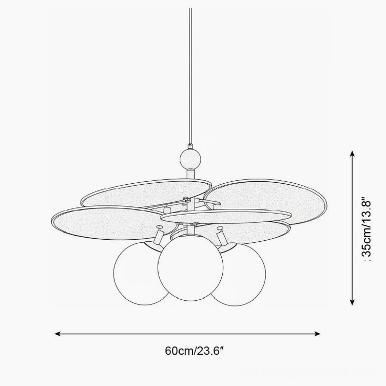 Technical blueprint of Seraphis Model D large-scale pendant light with 60cm diameter and 35cm height