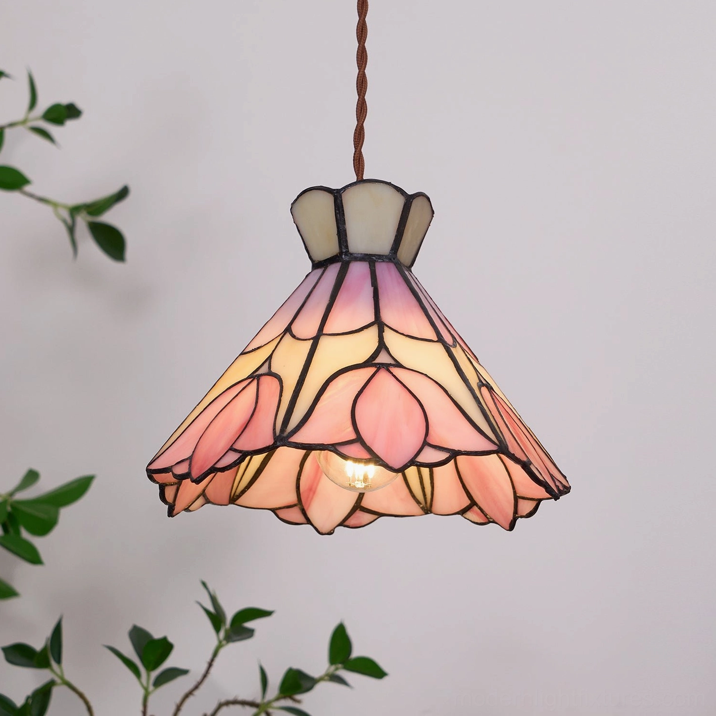 Serena pink stained glass pendant light paired bedroom symmetrical dual installation aesthetic