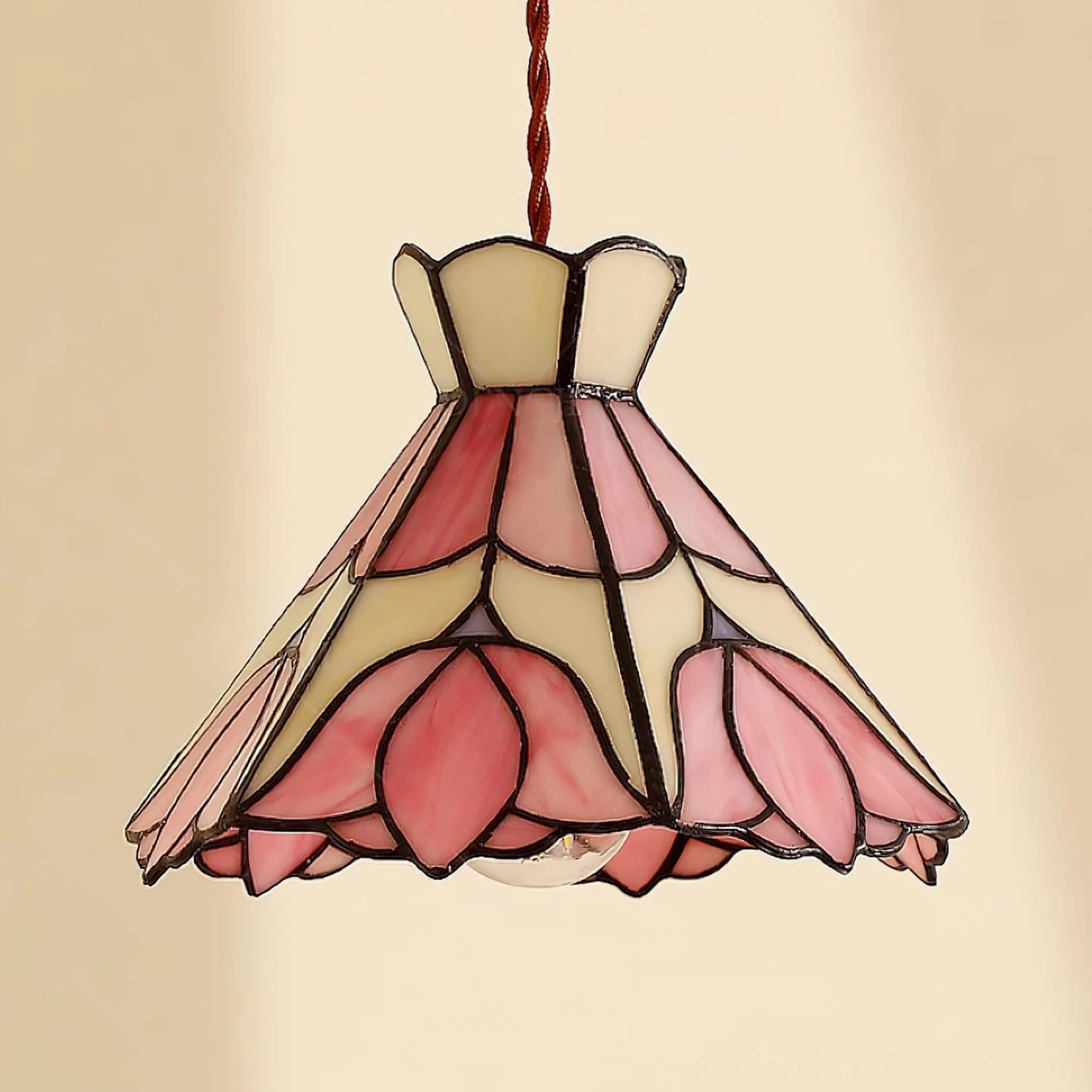 Serena stained glass pendant light color palette pink cream gold metal finish