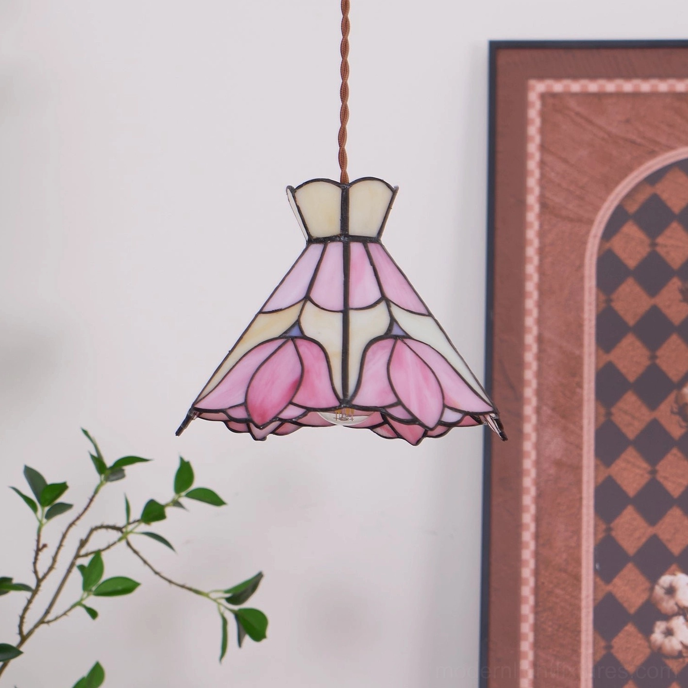 Serena stained glass pendant light decorative sculptural art object daytime display