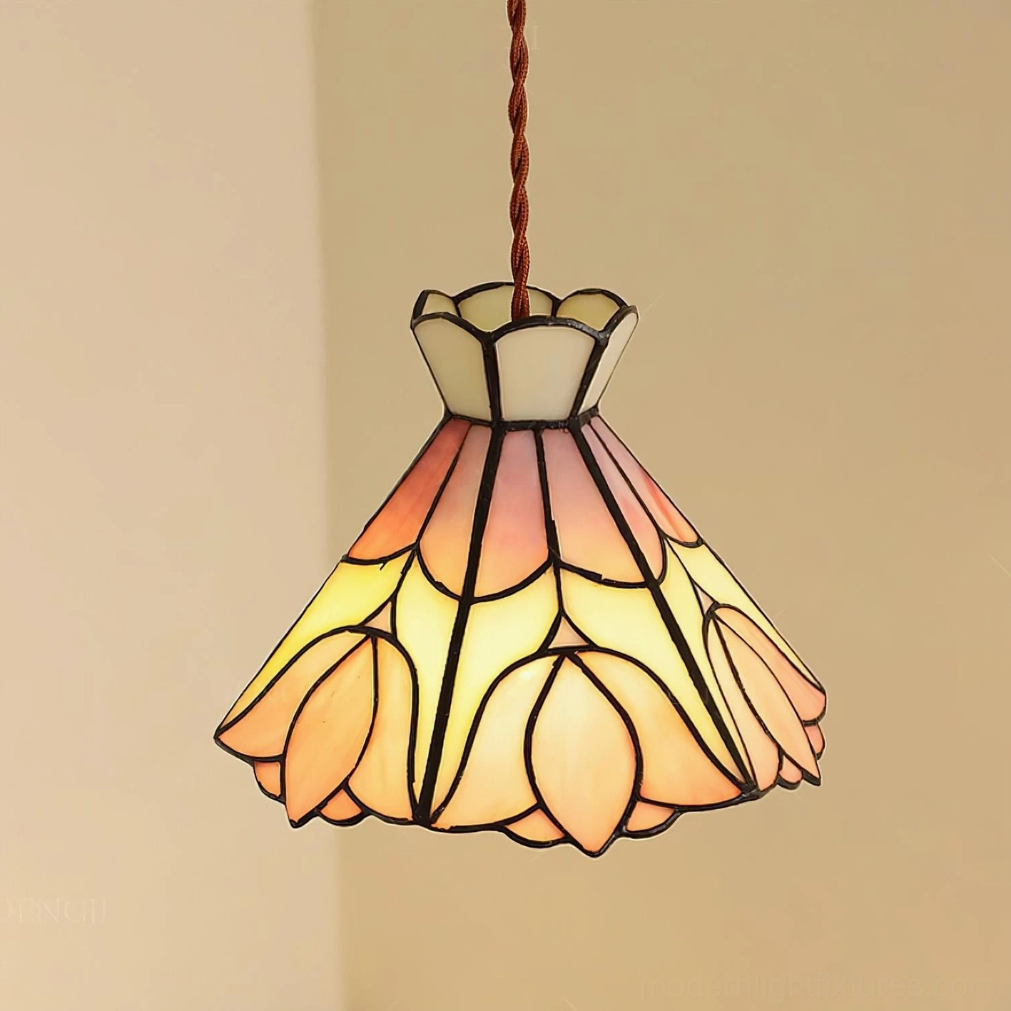 Serena Tiffany-style pendant light installed residential dining room decor and atmosphere