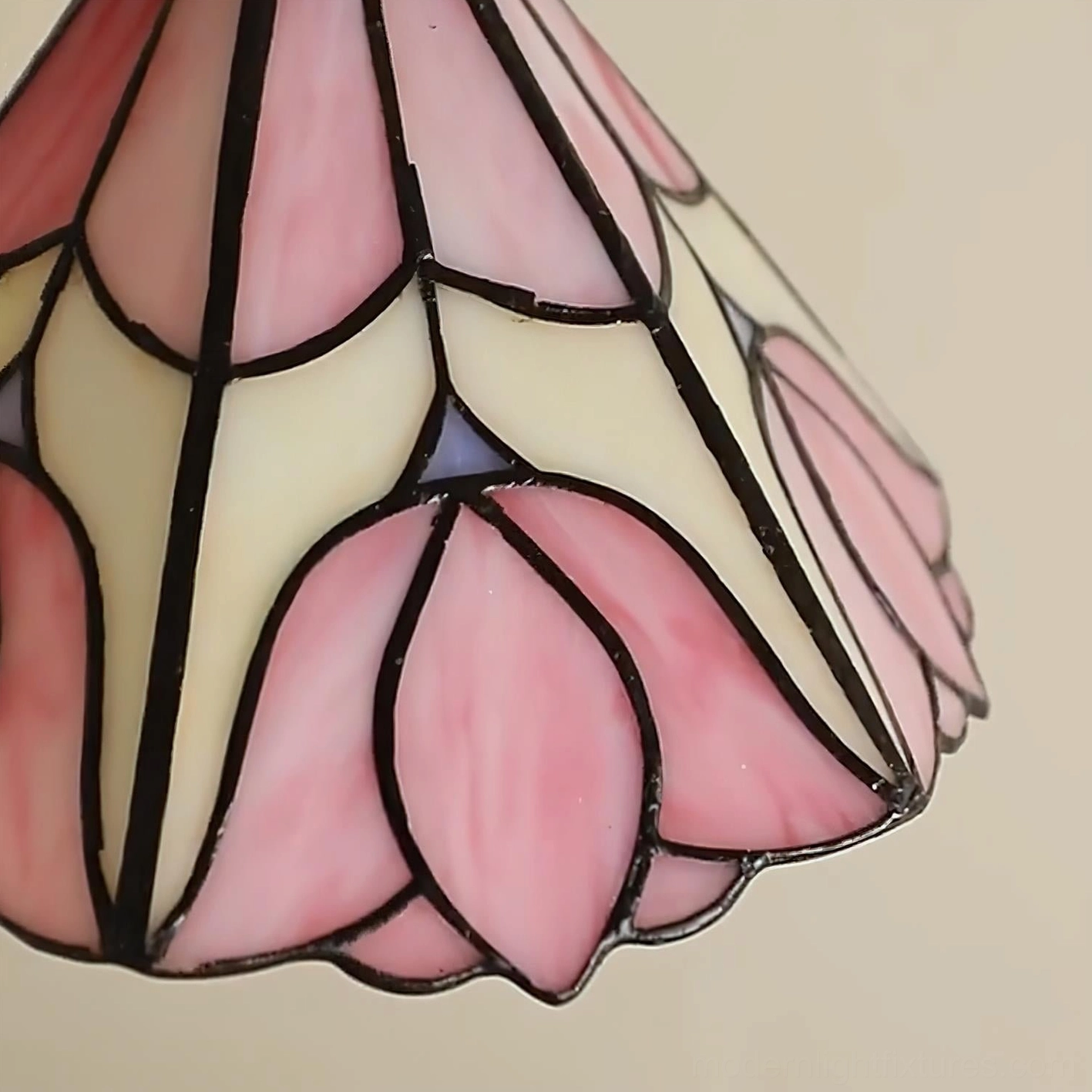 Serena stained glass pendant light overhead view and dimensional perspective