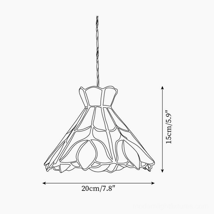 Serena pendant light technical specification drawing, dimensions 20cm width by 15cm height