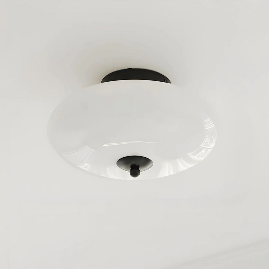 Black and white flush mount ceiling light globe with integrated LED, modern minimalist design fixture