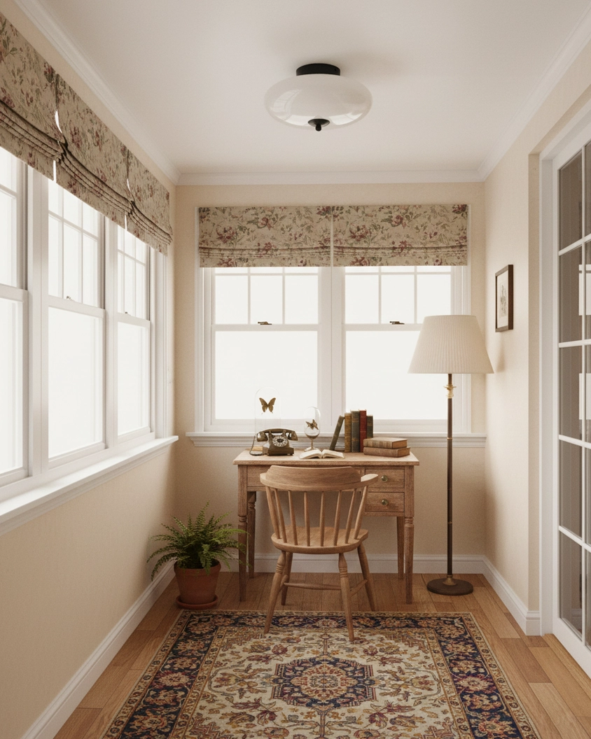 Serene Globe ceiling light installed in cozy cottage home office nook, warm farmhouse design with simple round glass