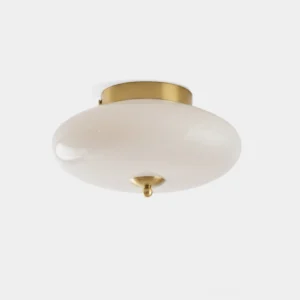 Serene Globe flush mount ceiling light with matte glass shade and metal accents, product showcase on white background