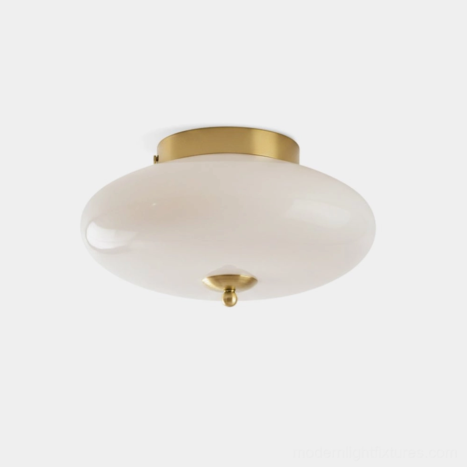 Serene Globe flush mount ceiling light with matte glass shade and metal accents, product showcase on white background