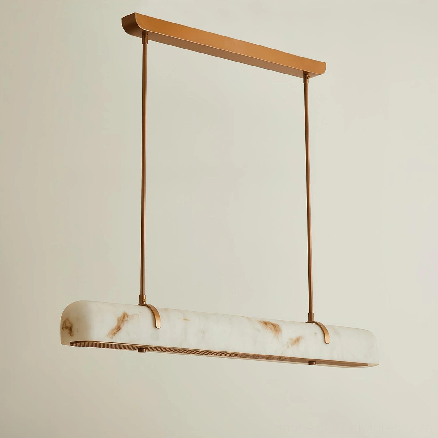 Serenity line modern linear chandelier gold and white finish variant in stylish interior setting, 91cm x 77cm dimensions
