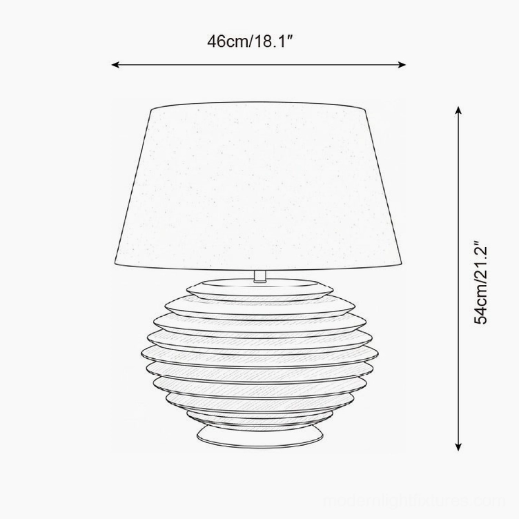 Serenity Strata table lamp technical specification drawing orthographic view larger size variant with marked dimension details and scale reference