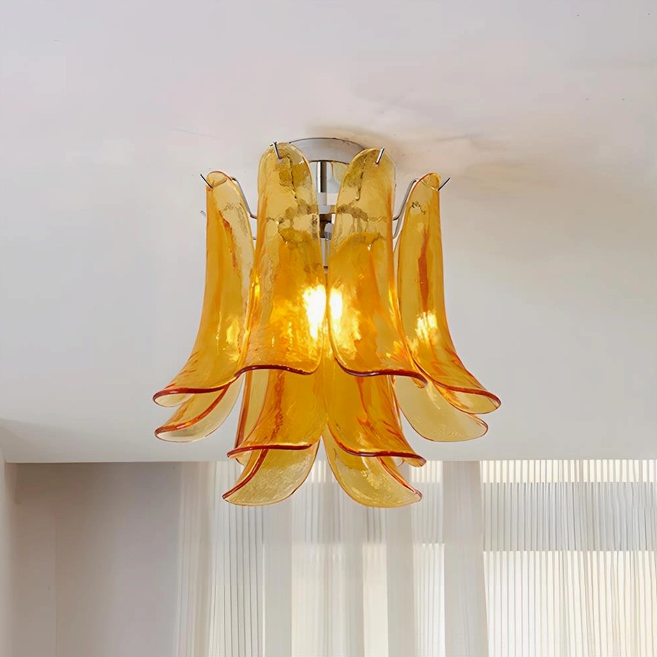 Frosted glass layered ceiling light diffusion and light quality close-up