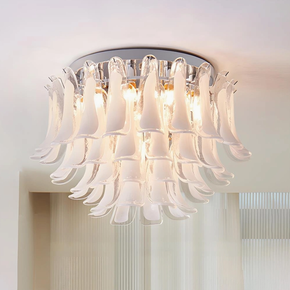White frosted glass tiered ceiling light large size statement fixture