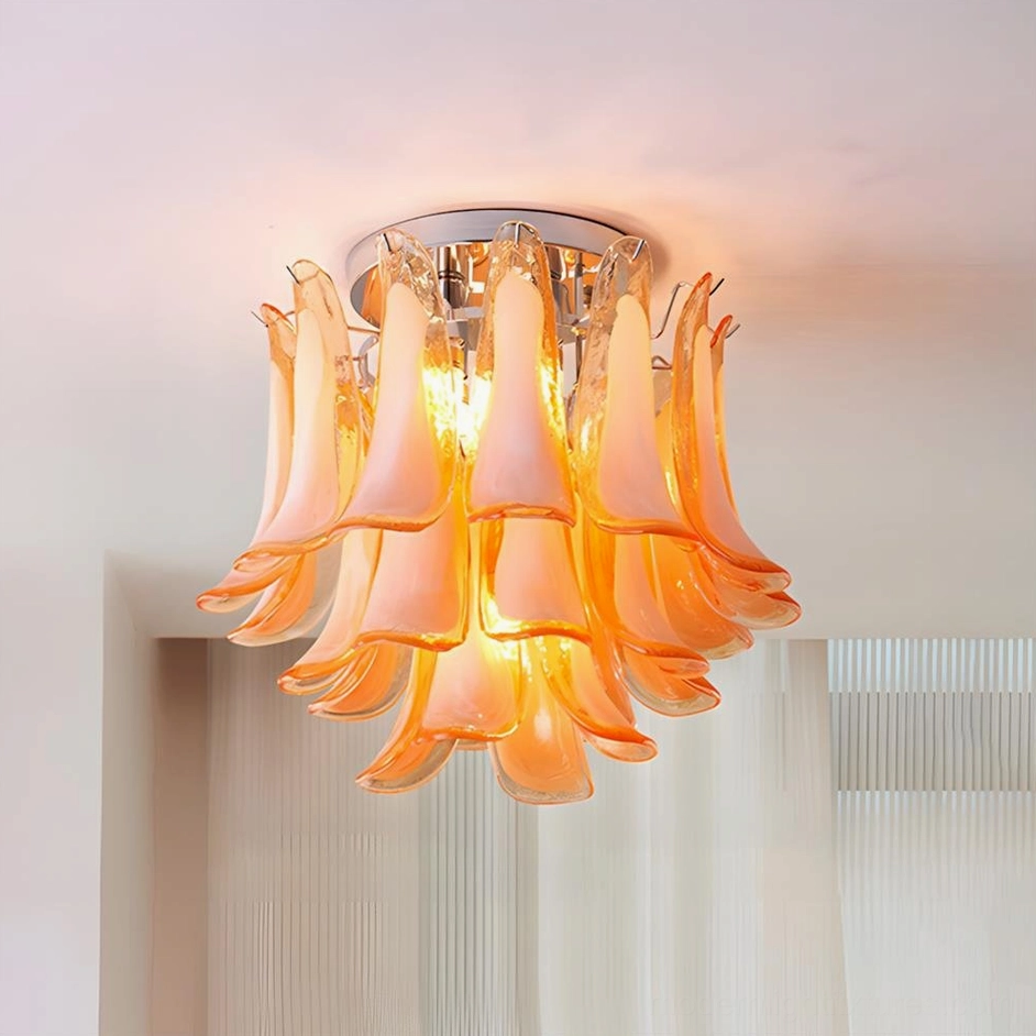 Orange and white combination tiered glass ceiling fixture medium size