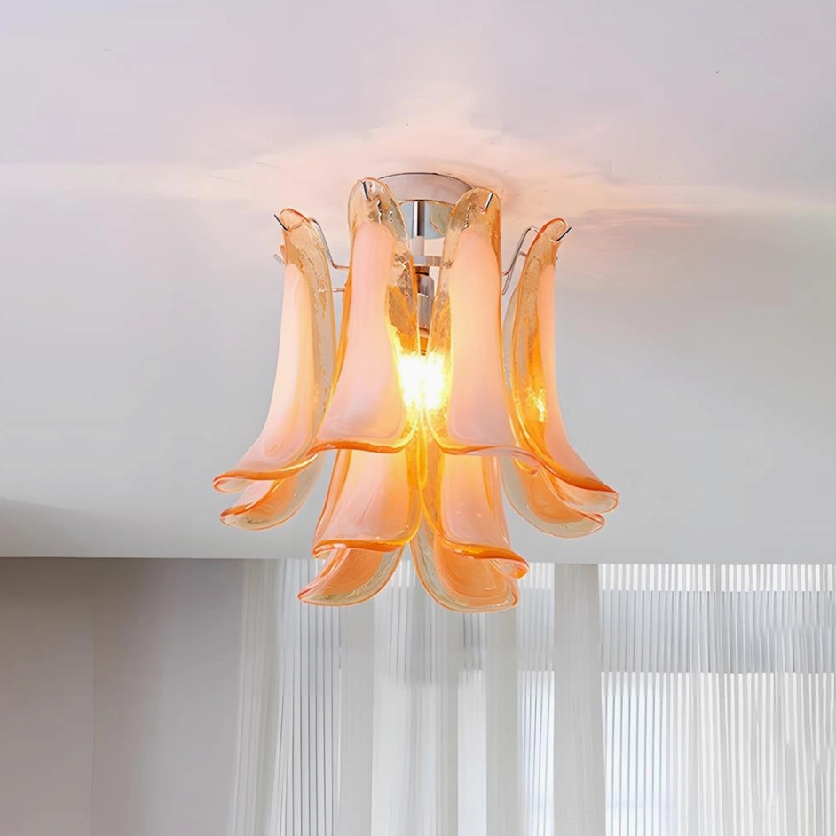 Orange tinted layered glass ceiling light tiered petal design