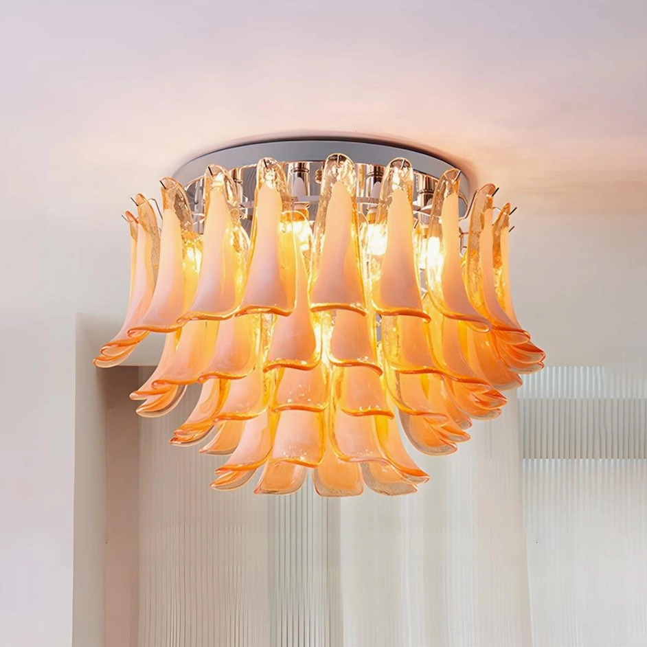 Orange and white bi-color glass layered ceiling light fixture