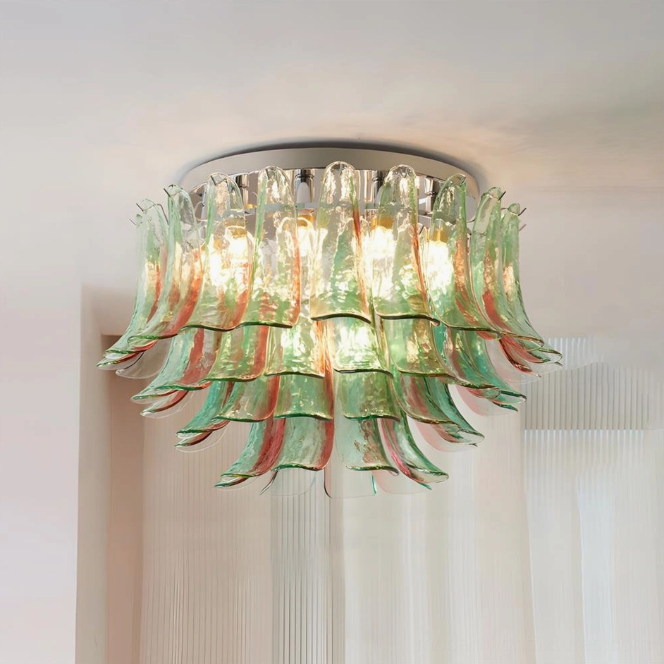 Red and green gradient glass layered ceiling light flush mount fixture