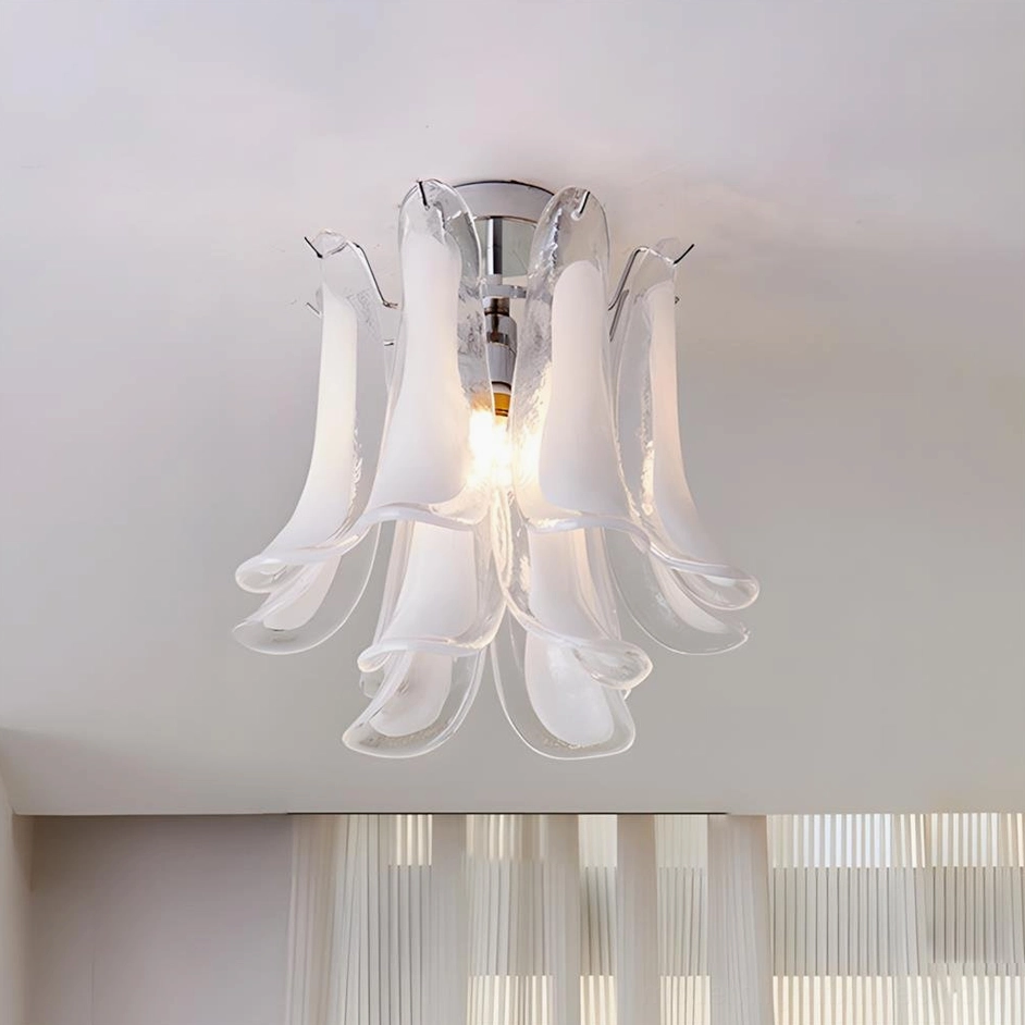 Small white frosted glass petal ceiling fixture modern minimalist design
