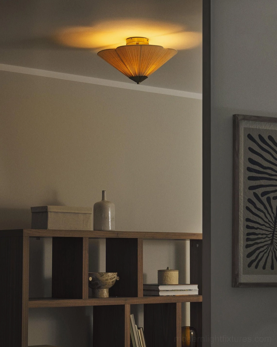 Seretta pleated linen flush mount ceiling light showing complete 16.5 inch diameter shade profile