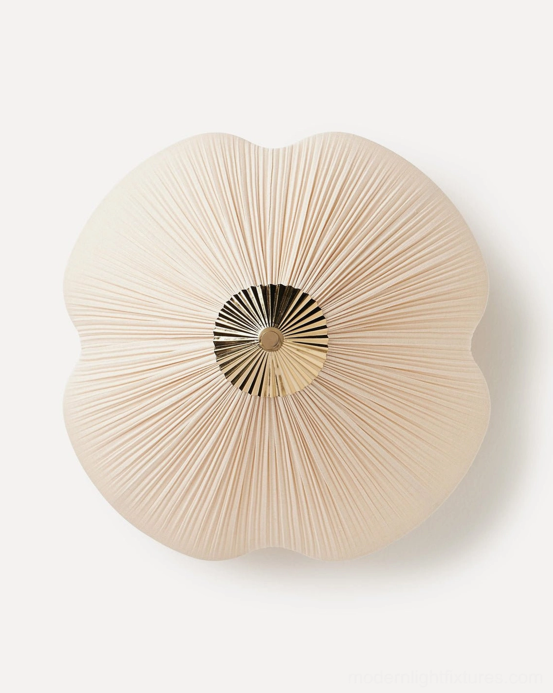 Seretta flower-shaped pleated lighting fixture direct frontal view with four-petal ivory shade